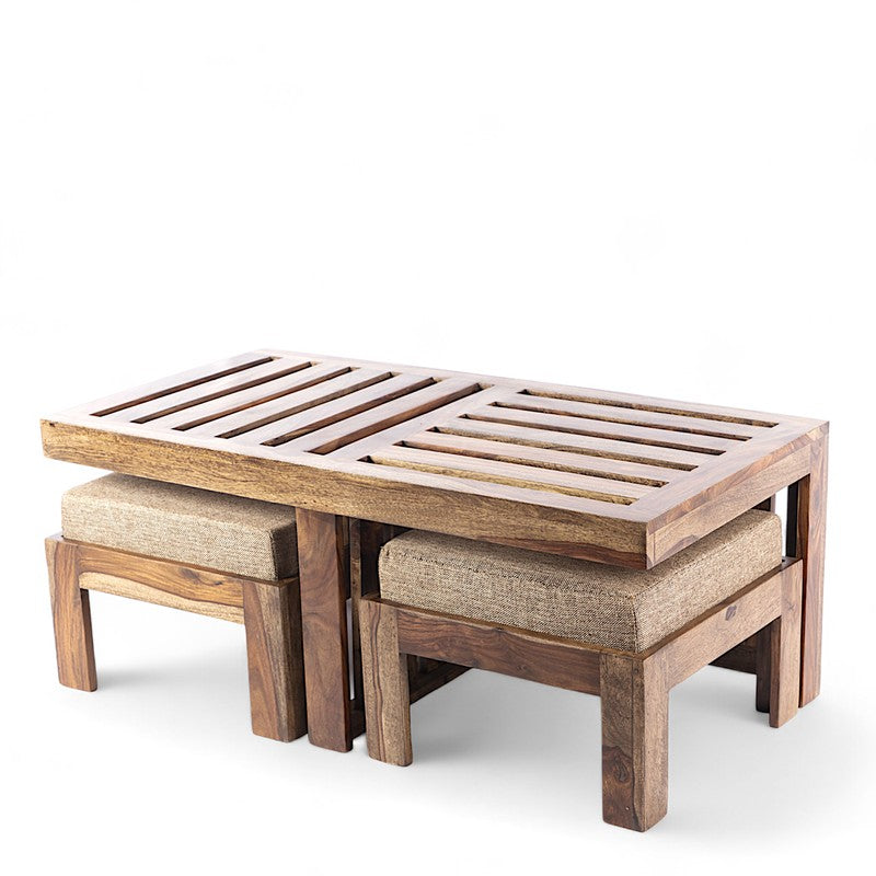 Dravon Sheesham Wooden Center Table with Stools (Brown) - Five Piece Set media 5