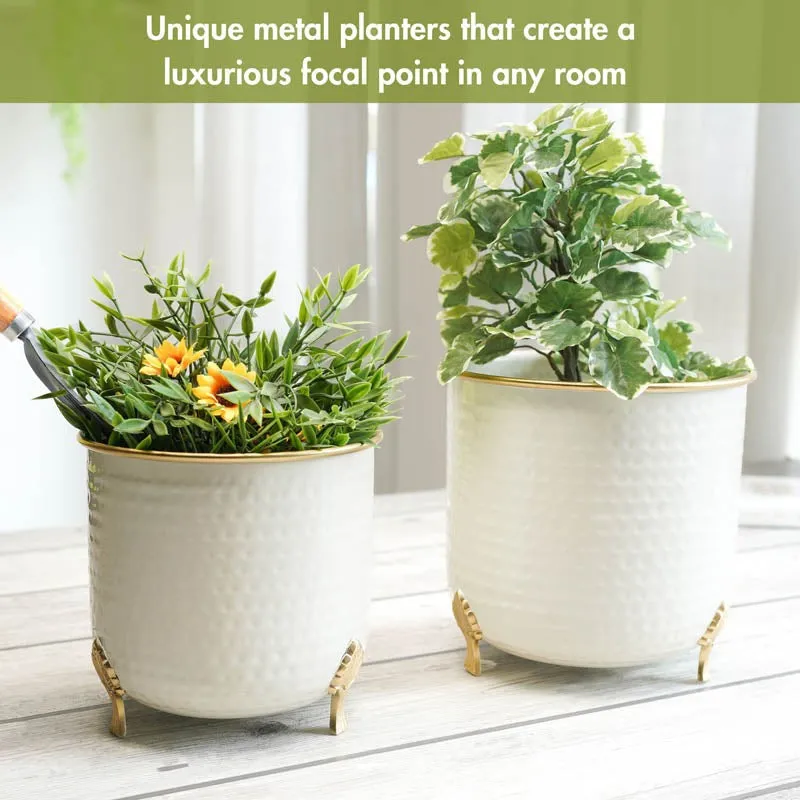 Aurea Metal Hammered Gold Rim Leaf leg Planter - Set of Two media 7