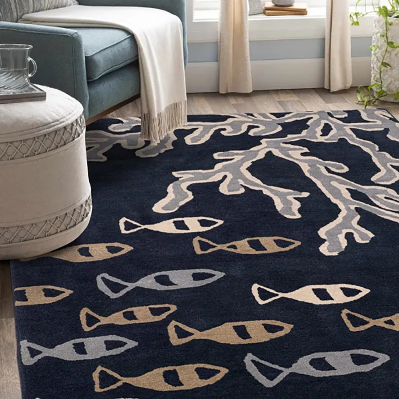 Coral Hand Tufted Cove Kids Wool & Nylon Carpet - Navy Blue media 3
