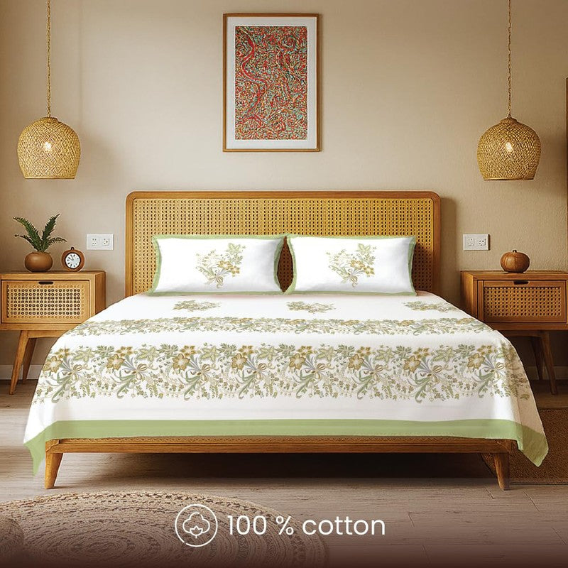 Urban Space Rangrez Aura Cotton Bedsheet (Green) - 200 TC media 4