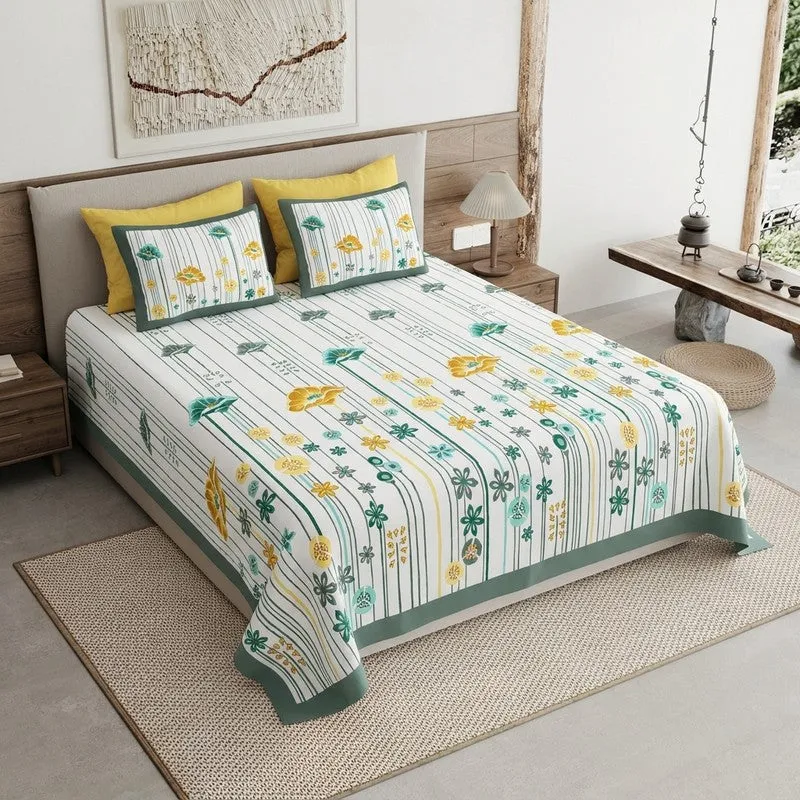 Heritage Calm Cotton Bedsheet (Yellow,Blue,White) - 120 TC media 1