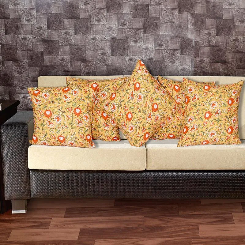 Jahnvi Printed Cushion Cover (Yellow) - Set Of Five media 2