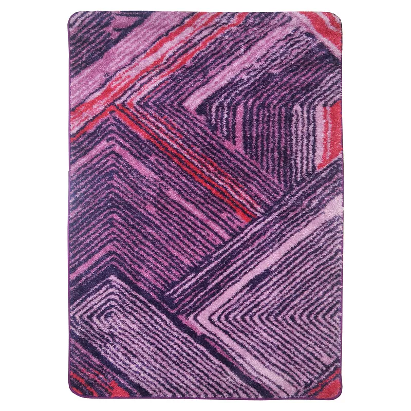 Purple and pink geometric area rug shown from above