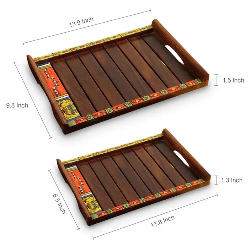 Prakriti Madhubani Handpainted Sheesham Wood Serving Tray - Two Piece Set media 6