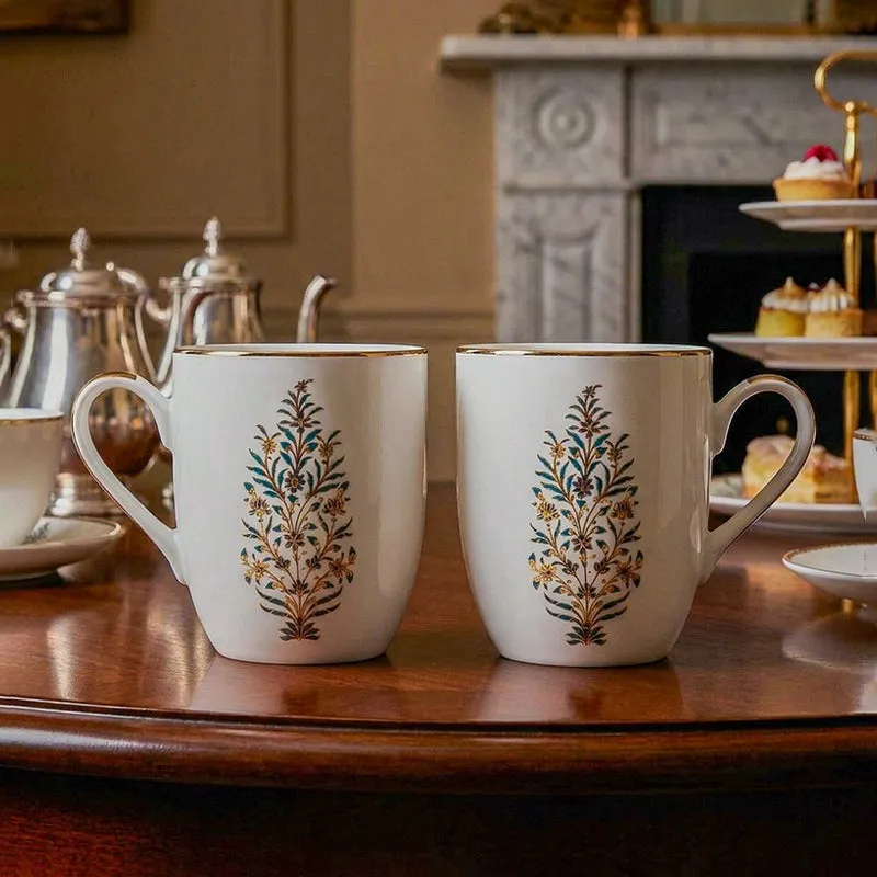 Gilded Shahi Coupe 24k Gold Brushed Porcelain Coffee Mug(280 mL Each) - Set Of Two media 3