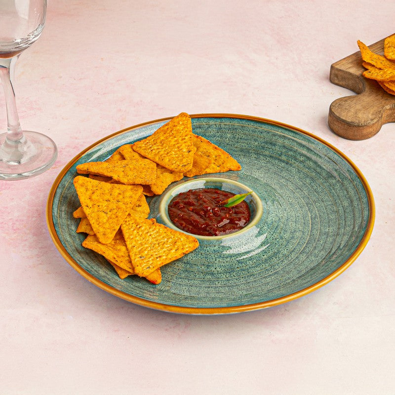 Verdant Shore Ceramic Chip n Dip Platter - Green media 3