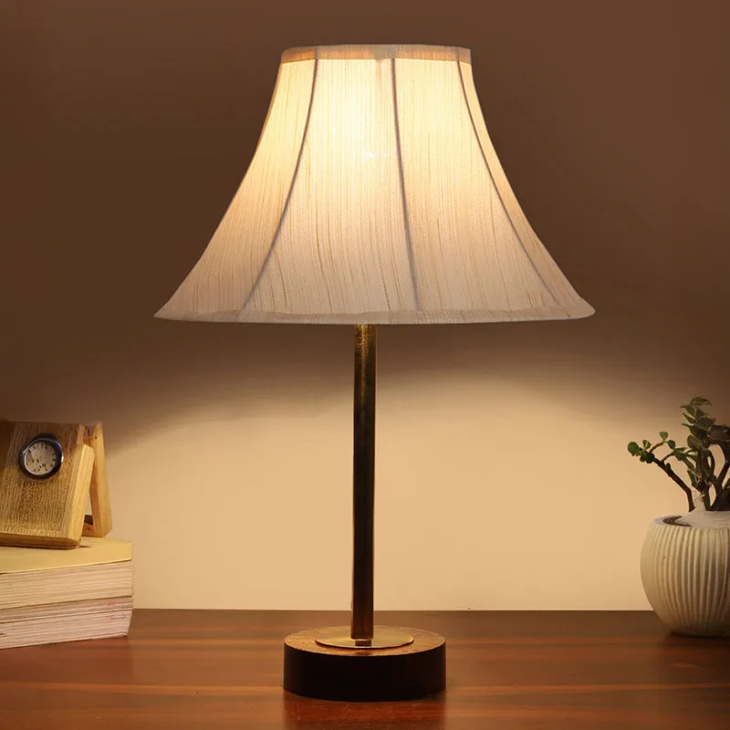 Ceylon Arc Rodin Wooden Table Lamp - OffWhite,Gold,Brown media 1