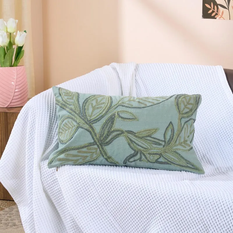 Leafy Garden Embroidered Cotton Cushion media 1