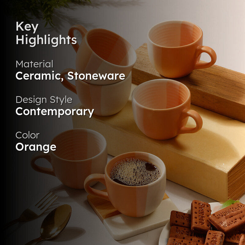 Mono Ceramic,Stoneware Tea Cup (150 mL Each) - Set Of Six media 2