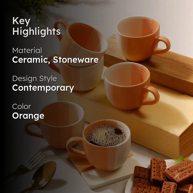 Mono Ceramic,Stoneware Tea Cup (150 mL Each) - Set Of Six - 2
