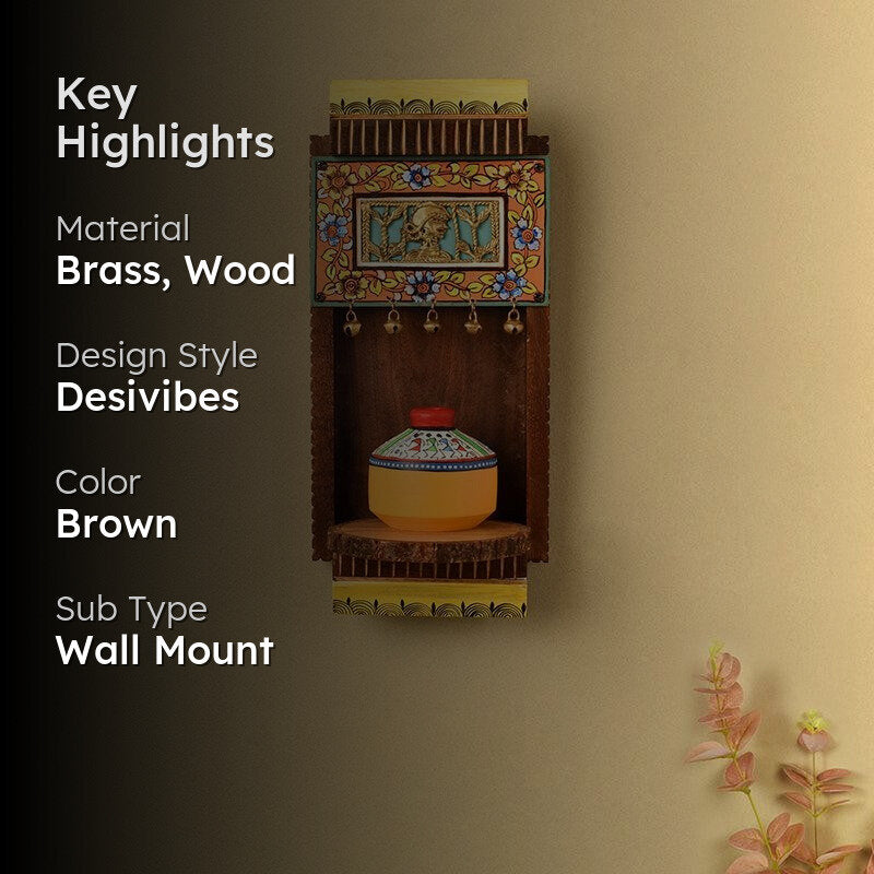Patang Perch Brass & Wood Shelf media 2
