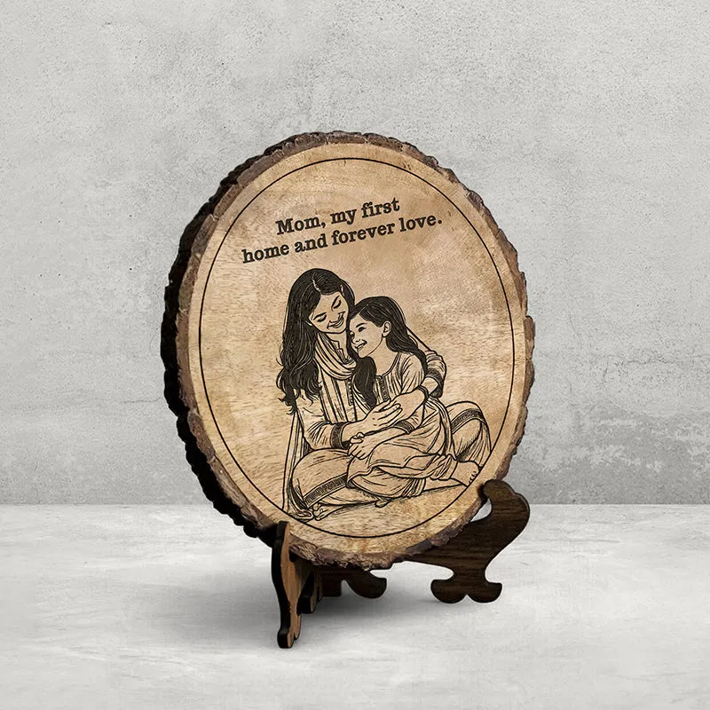 Mom Is My First Home Wood Showpiece - Round media 3