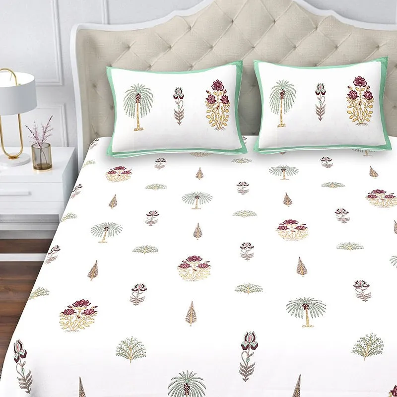 Gulshan Cotton Bedsheet (White, Light Green) - 180 TC media 4