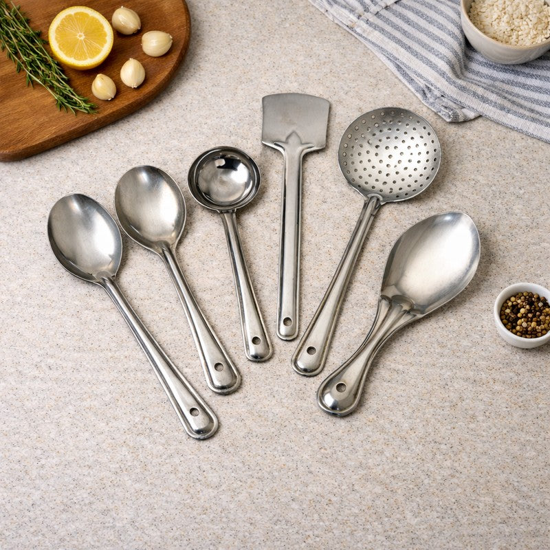 Elegant Silver Steel Kitchen Tools - Set Of Six