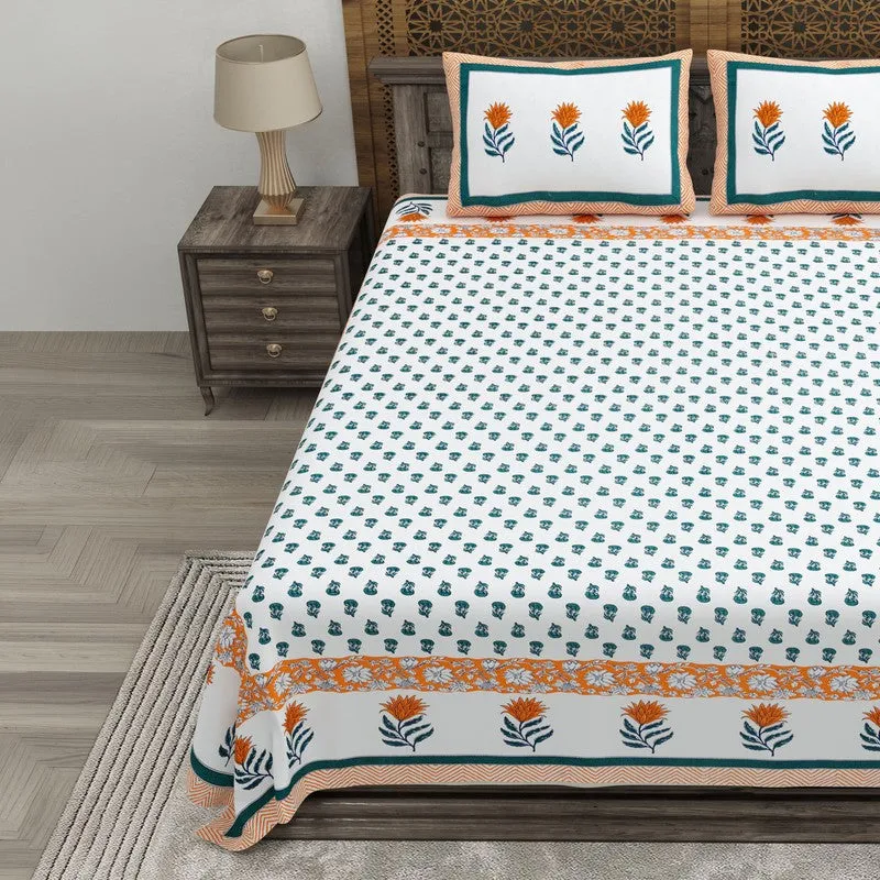 Gardena Cotton Bedsheet (White,Orange) - 240 TC media 3