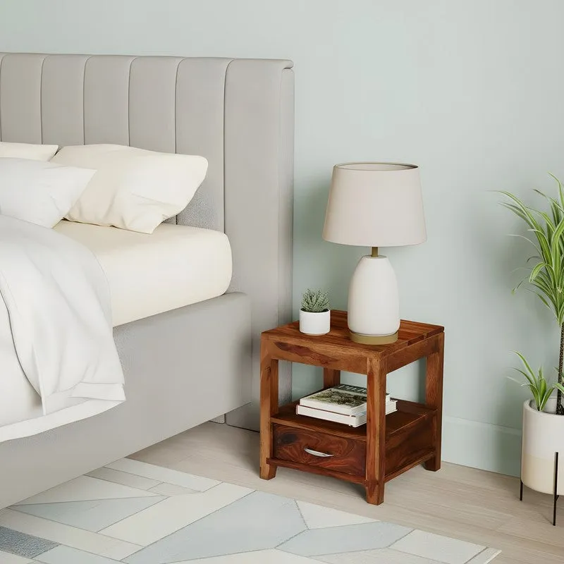 Vverix Sheesham Wooden Side & Bedside Table - Light Brown media 3