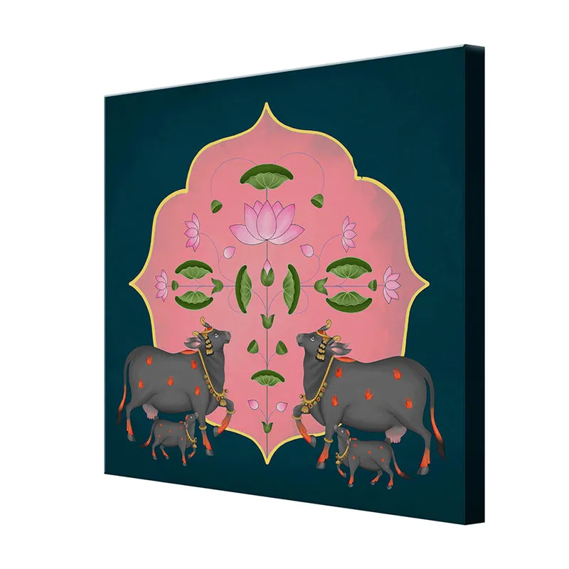 Symmetrical Cow and Pond Wall Painting media 5