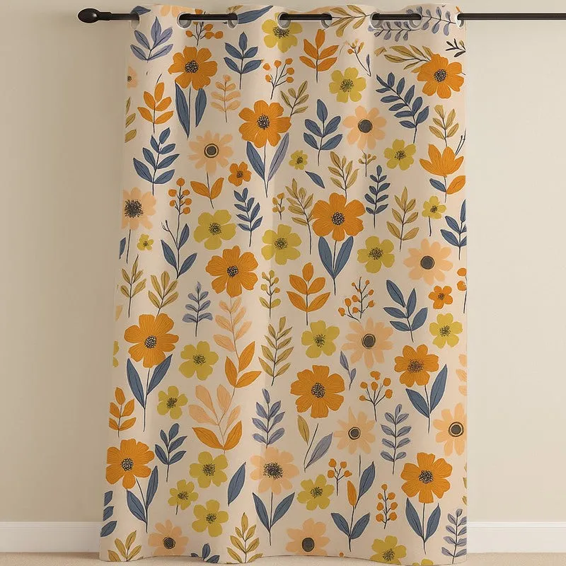 PetalPop Cotton Curtains - Set Of Three, multicolor floral cotton room-darkening set of three, print close-up