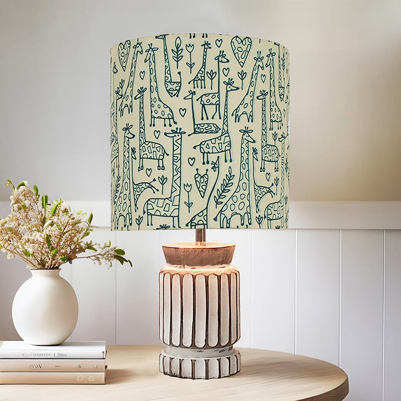Doodled Savannah Carved Fabric Table Lamp - Ivory,Beige