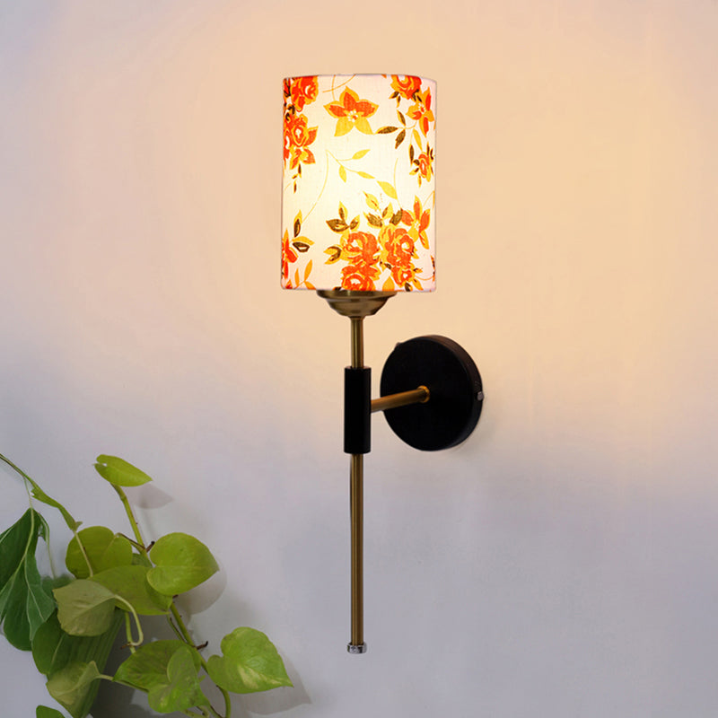 Beryll Printed Cylindrical Steel & Cotton Wall Lamp - Orange