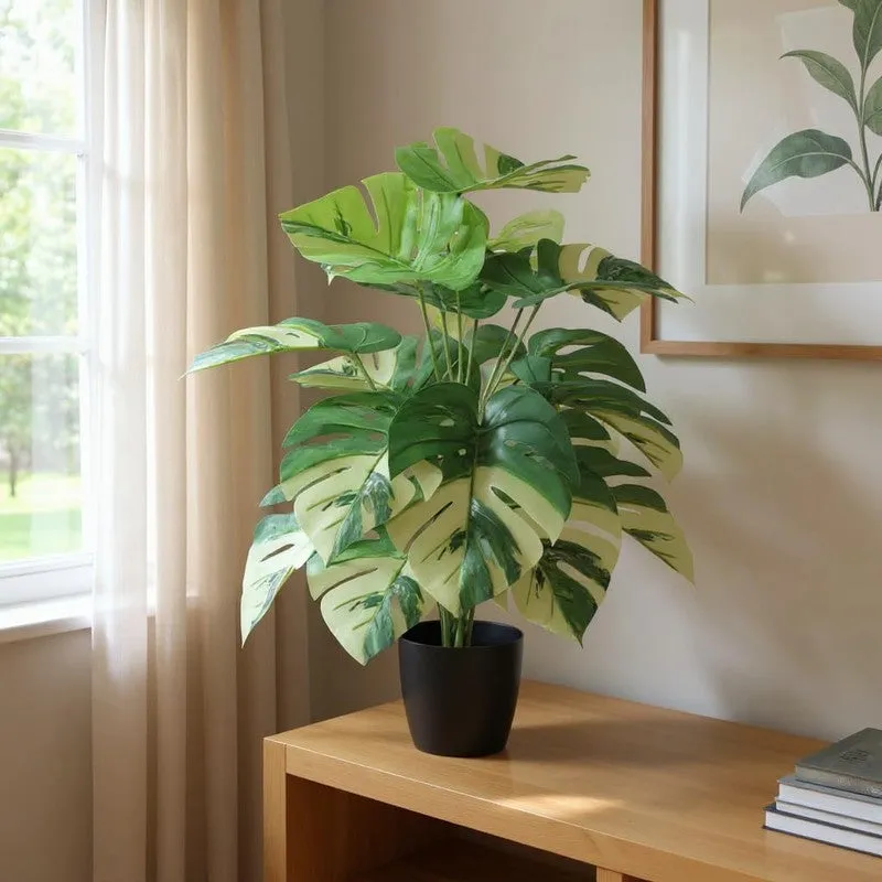 VerdePalm Artificial Philodendron Caladium Plant With Black Plastic Pot - 2.5 Feet media 3