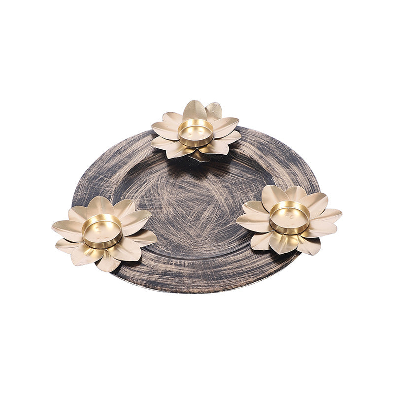 Áine Tealight Candle Holder With Platter (Black & Gold) - Four Piece Set media 4