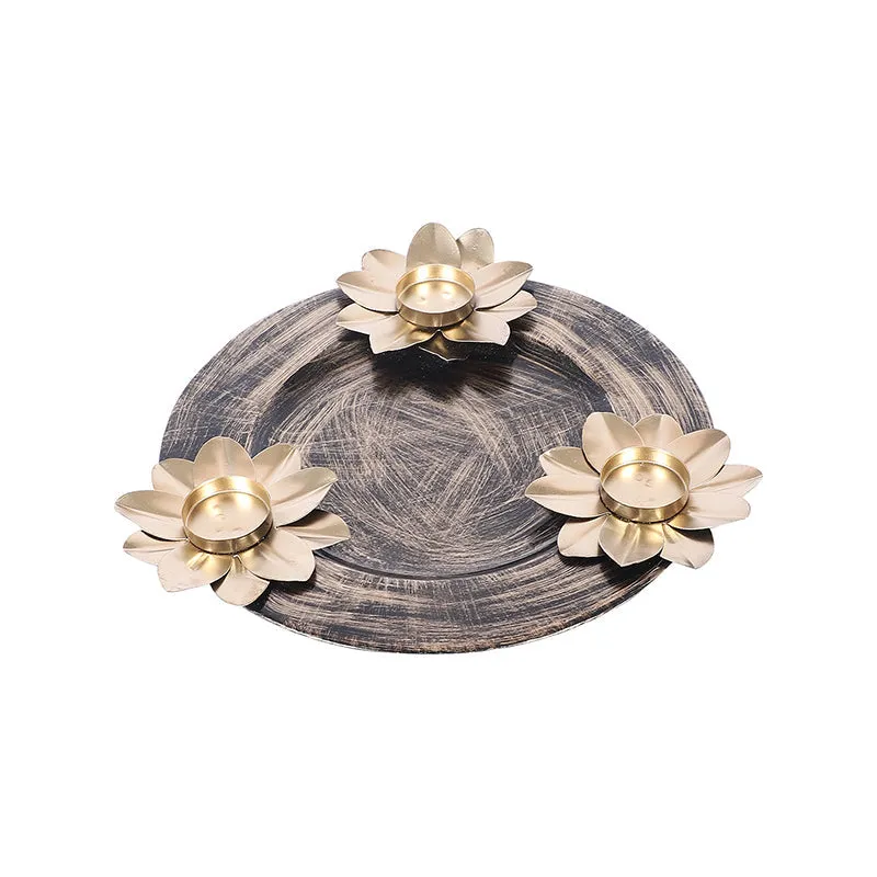 Áine Tealight Candle Holder With Platter (Black & Gold) - Four Piece Set media 4