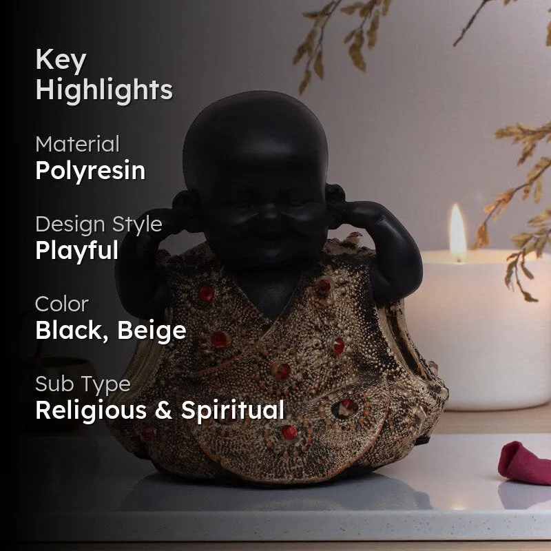 Awakening Laughing Buddha Showpiece - Black media 2