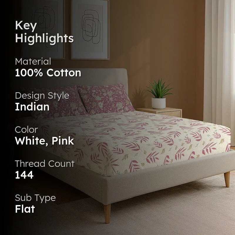 Urban Space Floral Whisper Cotton Bedsheet (Pink) - 144 TC media 2