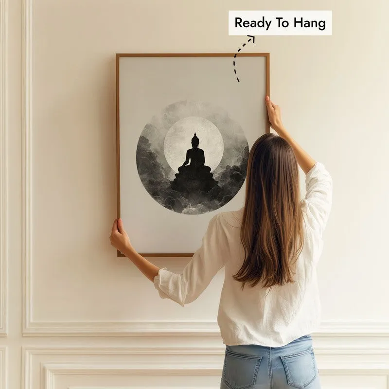 Eclipse of Peace Buddha Wall Painting With Brown Frame media 5