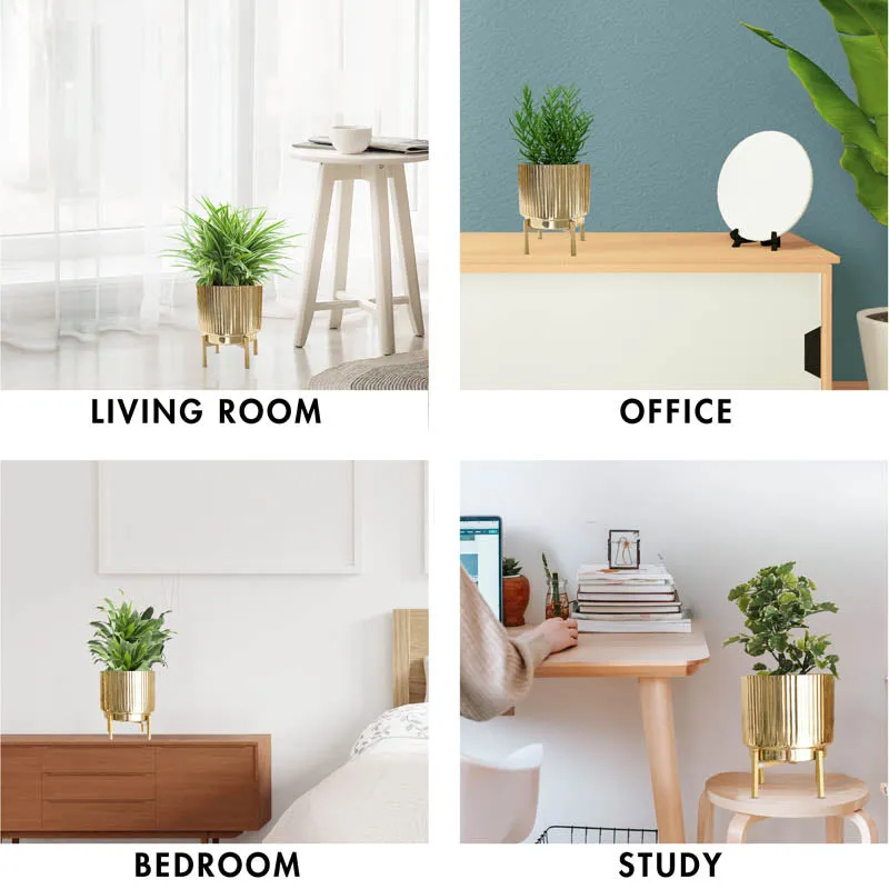 Royale Golden Metal Fluted Planter media 4