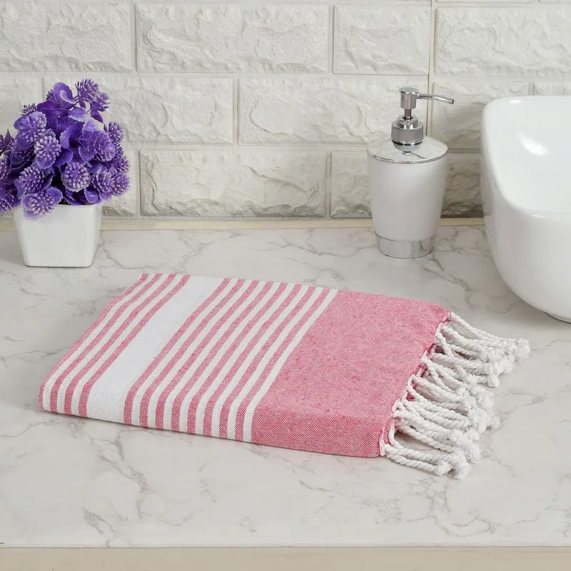 Loomera Striped Cotton Bath Towels (Yellow & Pink) - Set Of Two media 3