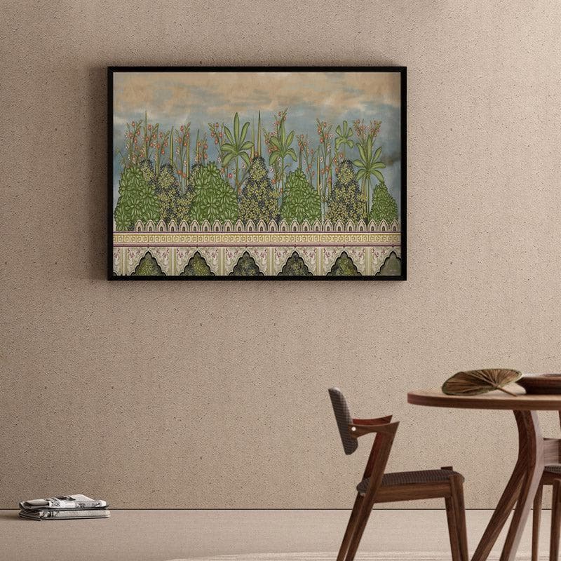 Mughal Heritage Garden Canvas Wall Painting - Black Frame