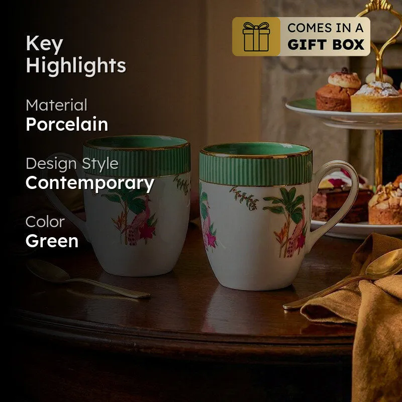 Gilded Mayura Coupe 24k Gold Brushed Porcelain Coffee Mug(280 mL Each) - Set Of Two media 2