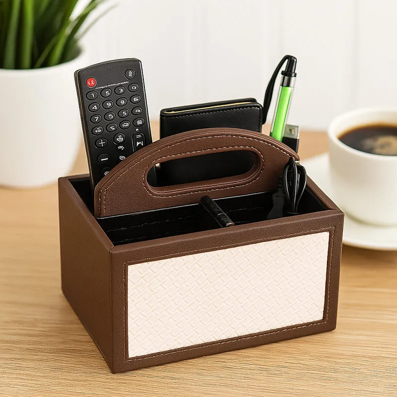 Savene Faux Leather Desk Organiser - Brown media 1