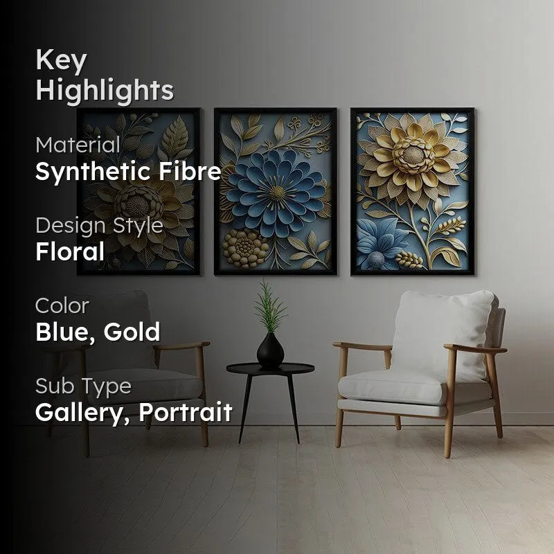 Cerulean Gold Wall Art With Frame - Set Of Three media 2