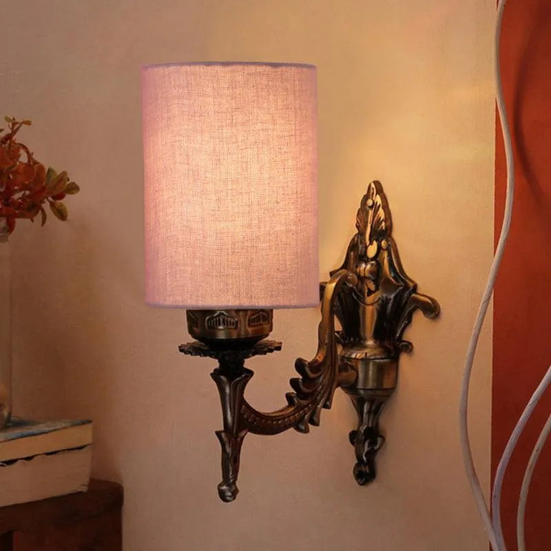 Vista Edrel Cylindrical Fabric & Metal Wall Lamp - Grey media 1
