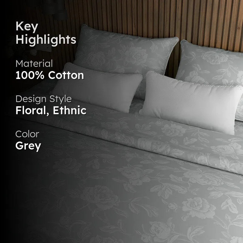 Blooming Rose Jacquard Pillow Cover (Light Grey) - Set Of Two media 2