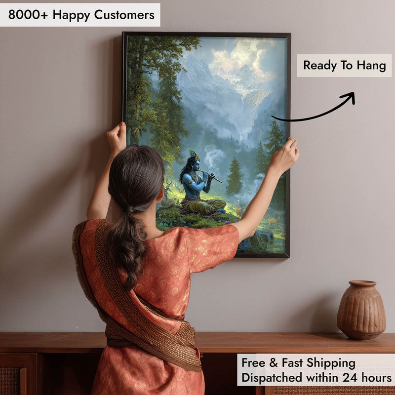 Vrindavan Bihari Lord Krishna Playing Fluit III Archival Paper Wall Art media 5