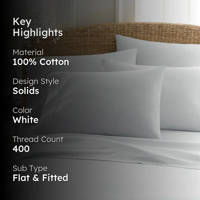 Sofia 100% Cotton Satin Weave Solid Bedsheet - White - 400 TC media 2