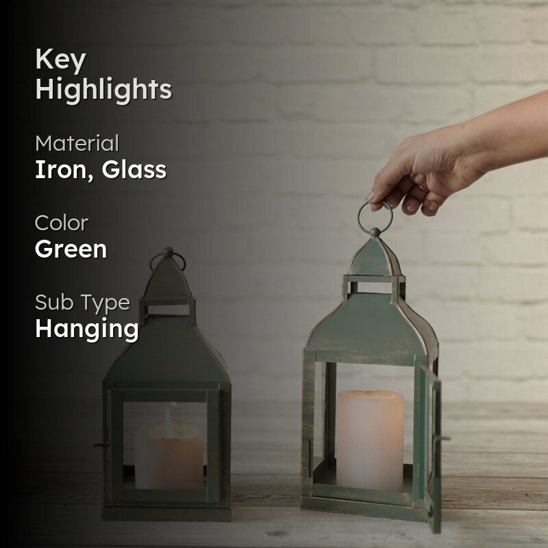 Vilara Lantern Tealight Candle Holder (Green) - Set Of Two media 2
