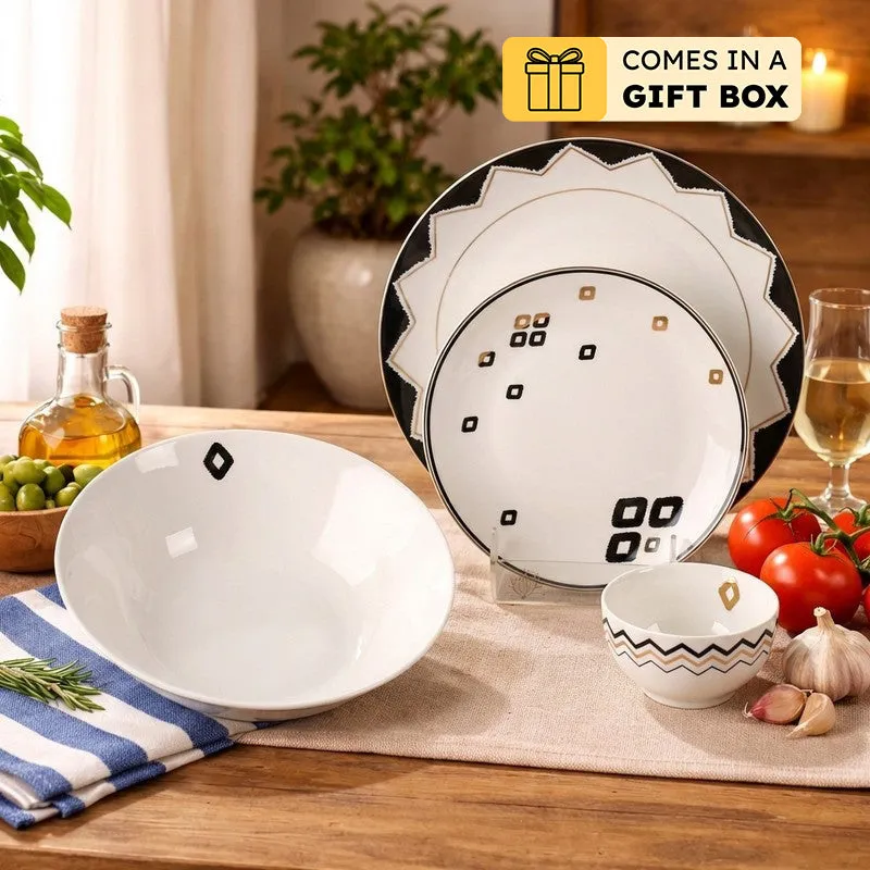 Urban Elegance 24k Gold Brushed Dinner Set (White,Black)- 27 Piece Set media 1
