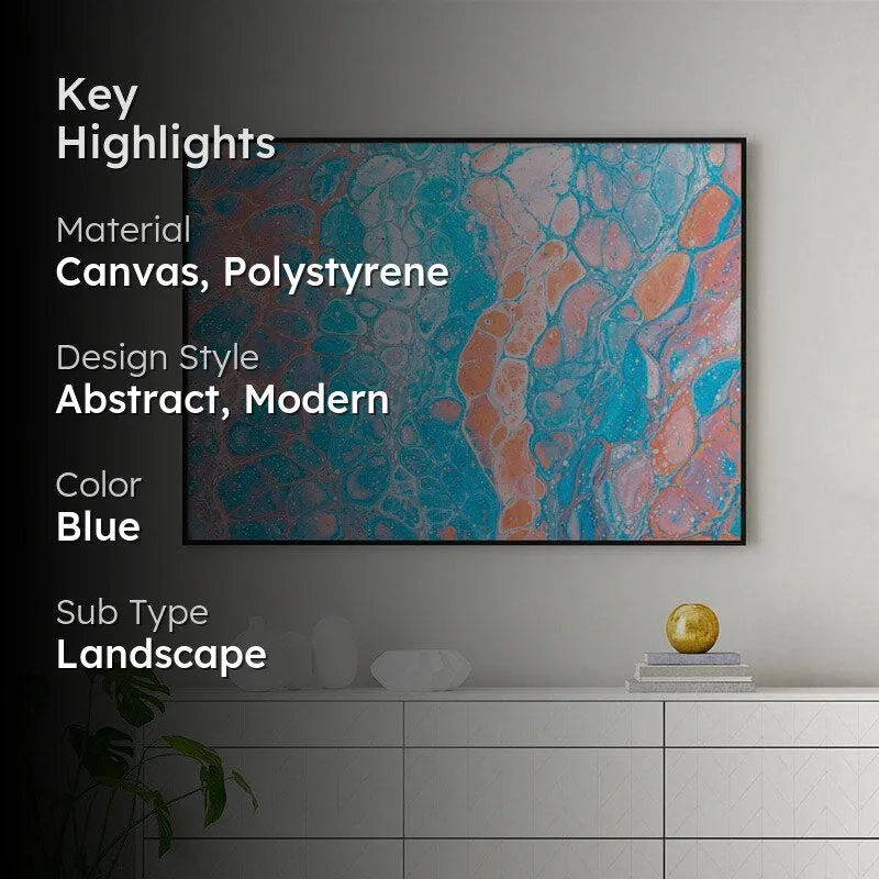 Lagoon Blue Abstract Canvas Painting - Black Frame media 2
