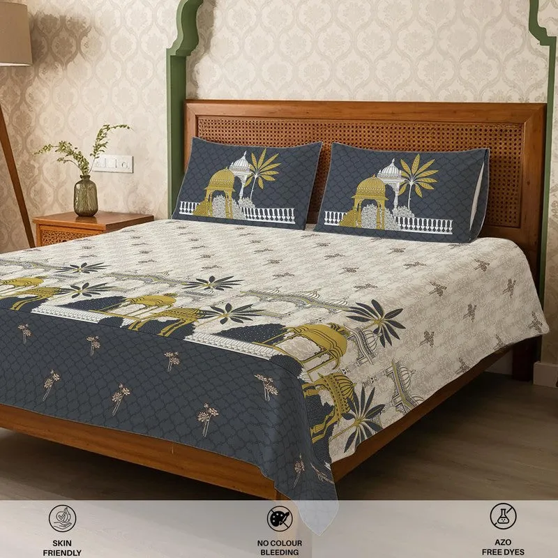 Urban Space Heritage Touch Fitted Cotton Bedsheet (Navy) - 300 TC media 5