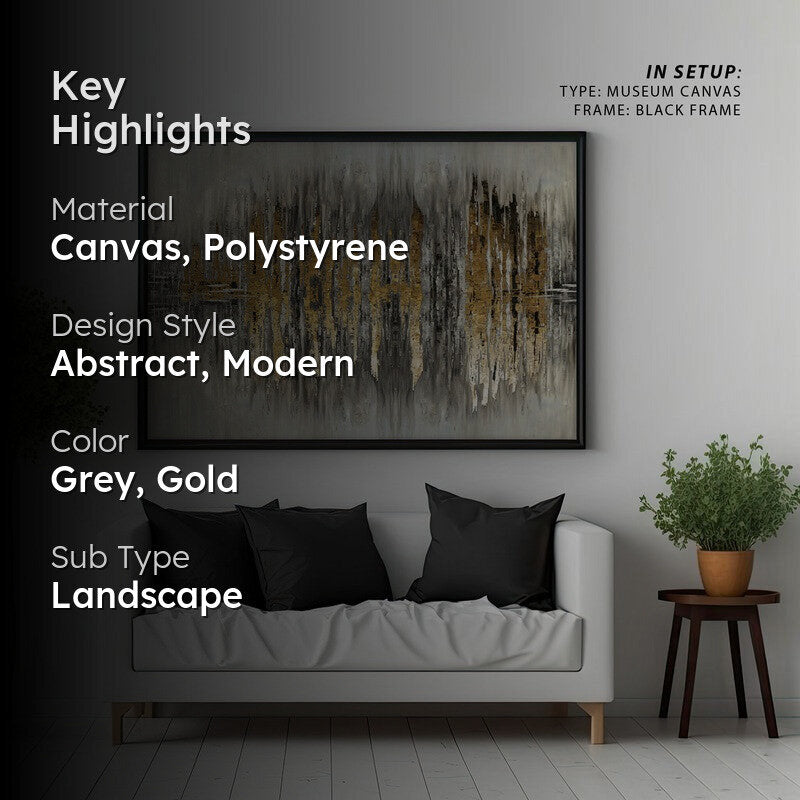 Golden Abstract Landscape Canvas Wall Painting - Black Frame media 2
