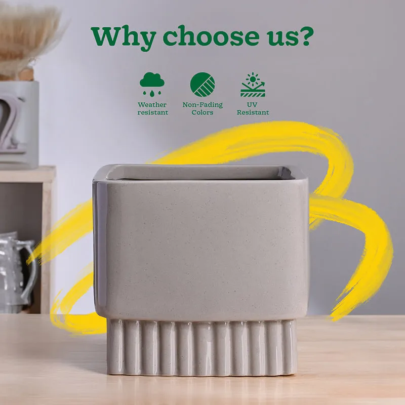 Ugaoo Sleepy Sprout Square Ceramic Planter - Light Grey media 7