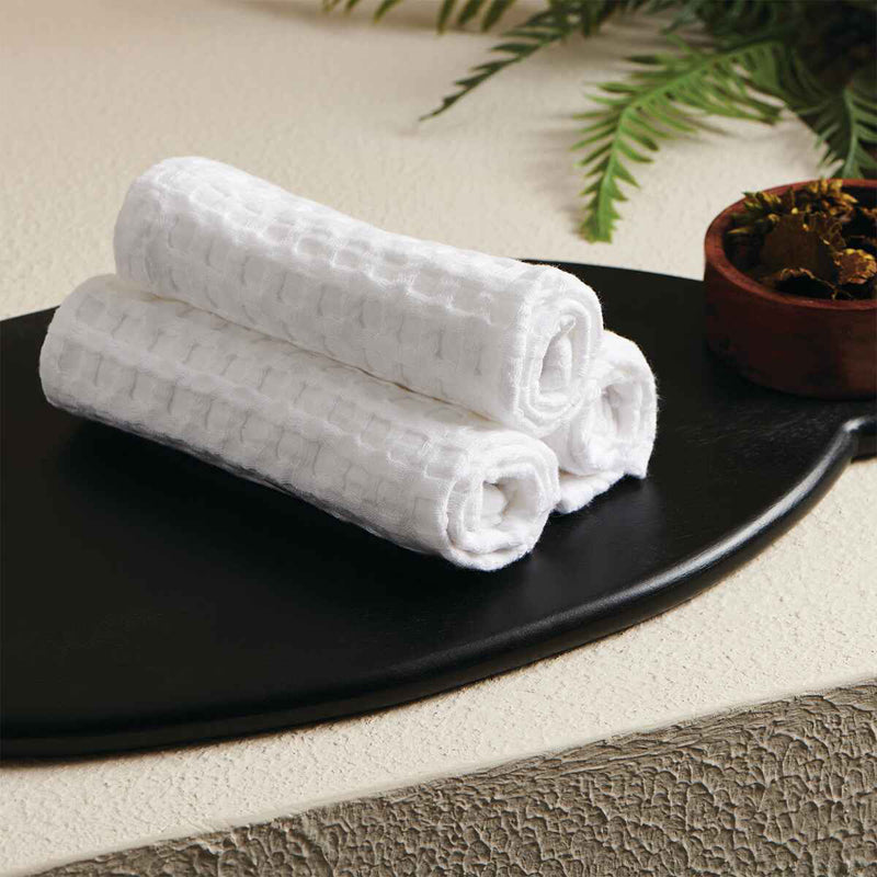 Zira Textured Waffle Towel Combo (White) - Four Piece Set
