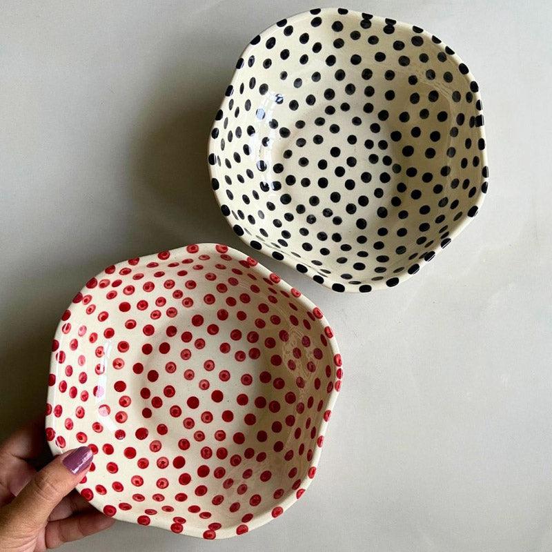 Mosha Polka Red & Green Serving Bowl (500 ML) - Set of Two