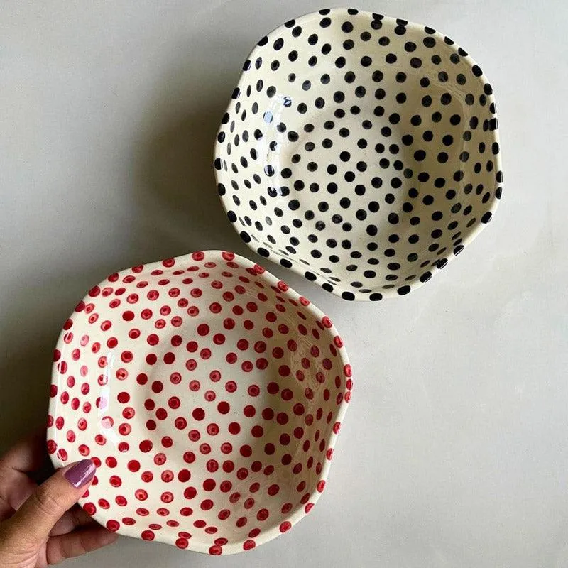 Mosha Polka Red & Green Serving Bowl (500 ML) - Set of Two media 1