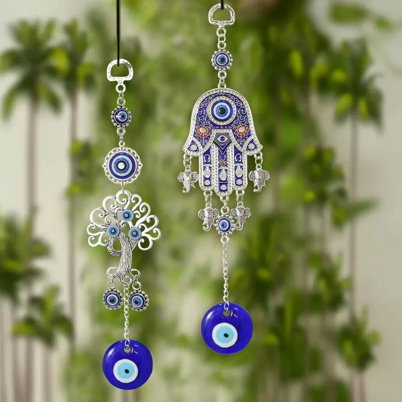Tree Of Life & Hamsa Palm Evil Eye Metal Wall Accent - Set Of Two media 1
